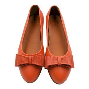 Two Pretty Leather Orange Semi Pointed Toe Ballet Flats